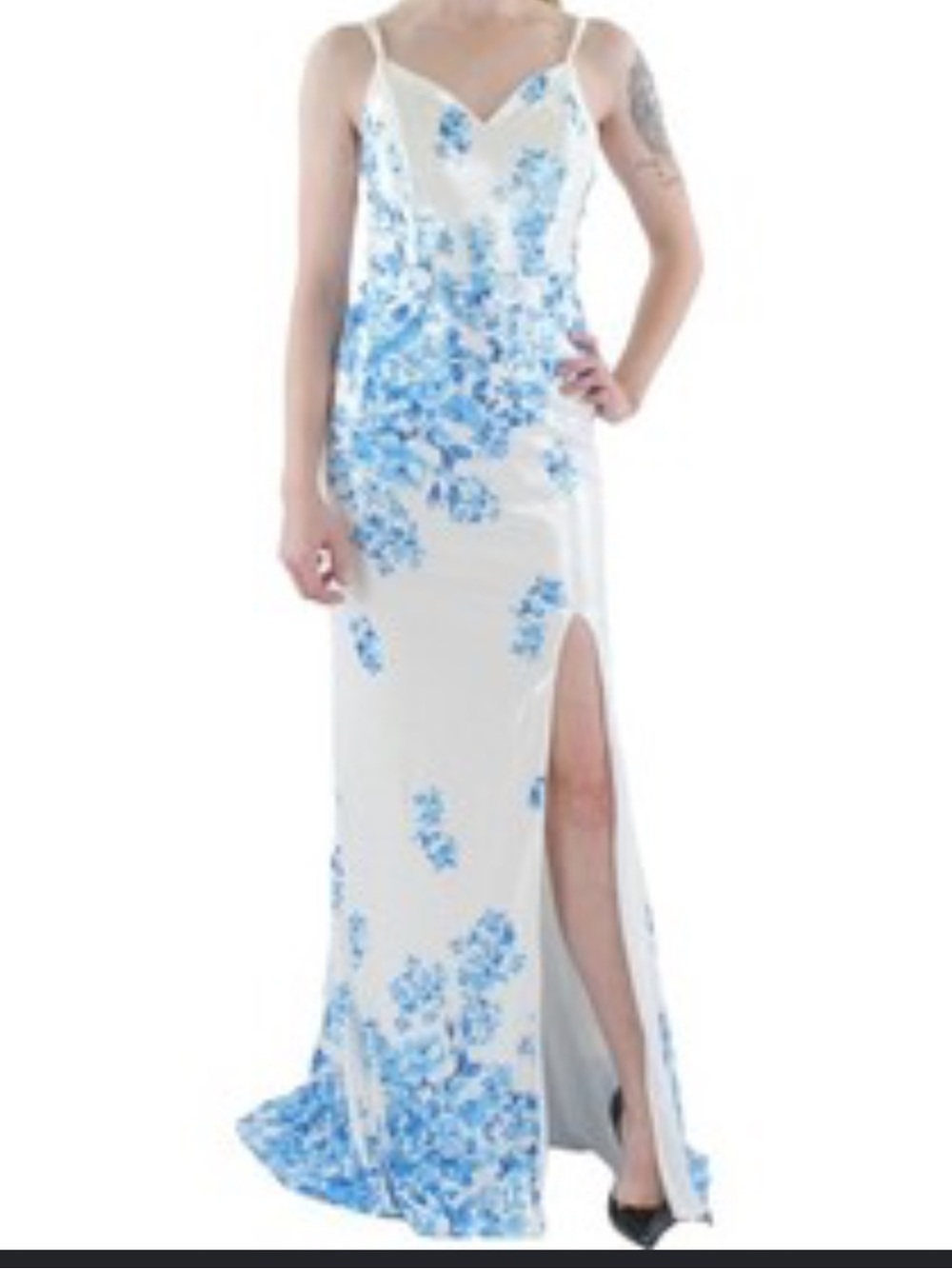 NWT Dear Moon Sequin Floral Maxi Dress Gown Blue White 5